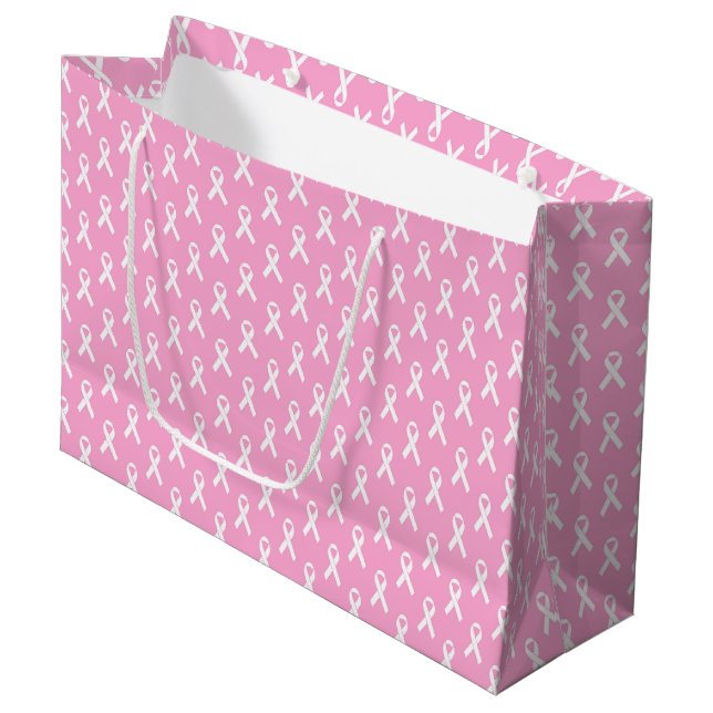 Rosa Band Brustkrebs-Bewusstseinsmuster Große Geschenktüte (Vorderseite Schrägansicht)