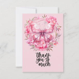Rosa Band Brustkrebsbewusstsein mit Blumen Dankeskarte