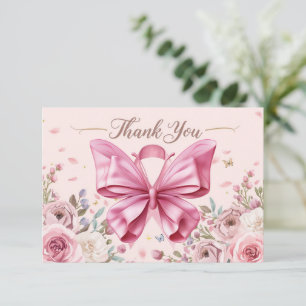Rosa Band Brustkrebsbewusstsein mit Blumen Dankeskarte