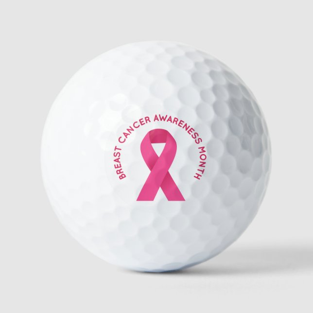 Rosa Band für Brustkrebs Monat Golfball (Vorderseite)