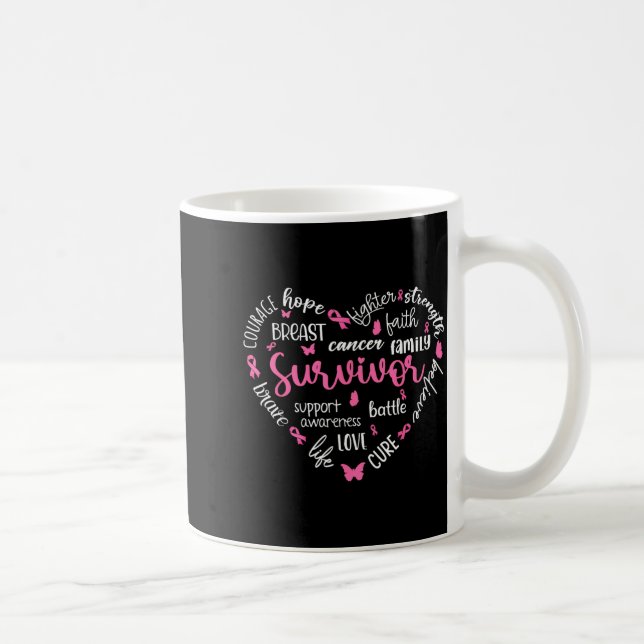 Rosa Band Herz Brustkrebs-Bewusstsein Überlebender Kaffeetasse (Rechts)