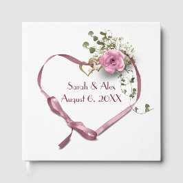Rosa Band Herz mit Rose Gästebuch