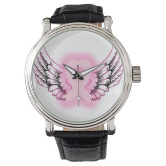 Rosa Band Herz Wings Schwarz/Schwarz Armbanduhr