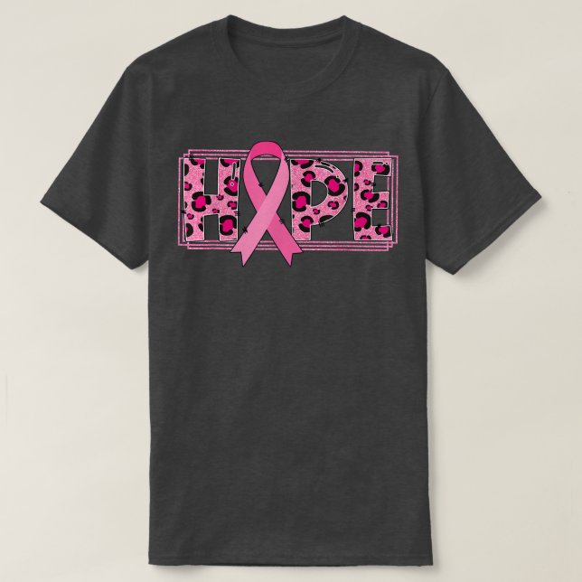 Rosa Band mit Leopard Print Hope Breast Cancer T-Shirt (Design vorne)