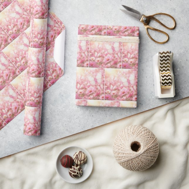 Rosa Band-Schmetterlinge im Garten Geschenkpapier (Kunsthandwerk)