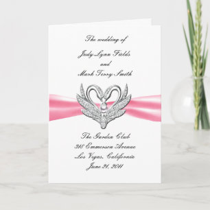 Rosa Band Silber-Schwan Hochzeitsprogrammkarte Programm