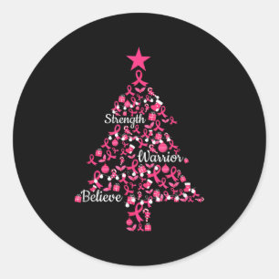 Rosa Band Weihnachtsbaum Ornamente Brustkrebs Runder Aufkleber