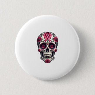 Rosa Band Zucker-Schädel Calavera Brustkrebs-Bewus Button