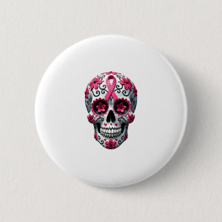 Rosa Band Zucker-Schädel Calavera Brustkrebs-Bewus Button