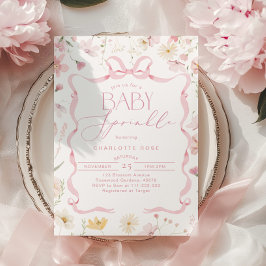 Rosa Bänder Rahmen Wildblume Baby Sprinkle Einladung