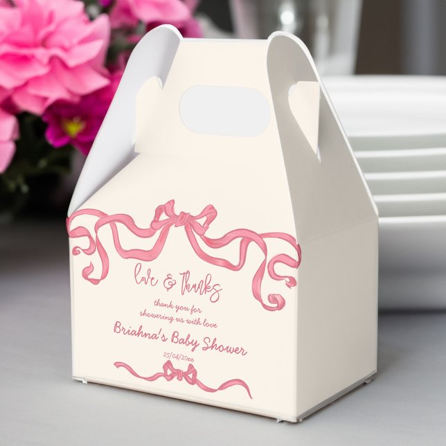 Rosa Bänder Sketch Babydusche bevorzugt Geschenkschachtel (Pink ribbon bow sketch girls baby shower favors personalized favor box)