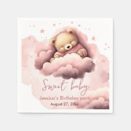 Rosa Bär auf Wolken Geburtstagseinladung Serviette