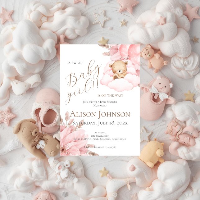 Rosa Bär Baby Shower Mädchen Einladung (Von Creator hochgeladen)