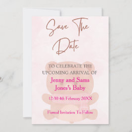 Rosa Bär Baby Shower Save the Date Karte | Süß &
