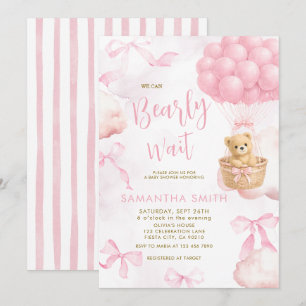 Rosa Bär Bewölkter Ballon Baby Shower Einladung