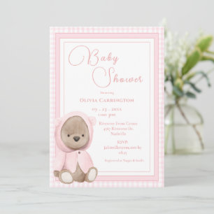 Rosa Bär Gingham Vintage Babyparty Einladung