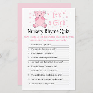 Rosa Bär Kinderzimmer Rhyme Quiz Babydusche