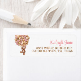 Rosa Bär mit Balloons-Adressetikett