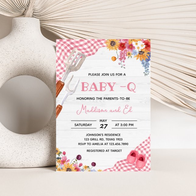 Rosa Barbeque-Baby-Shower Einladung (Girl BBQ Baby Shower Invitation)