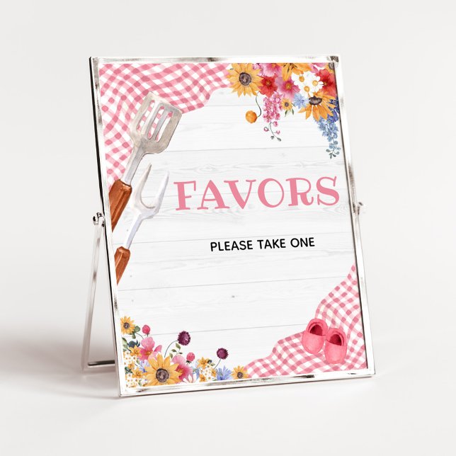 Rosa Barbeque-Baby-Shower-Gastgeschenke-Schild Poster (Girl Baby-Q Baby Shower Favors Sign)