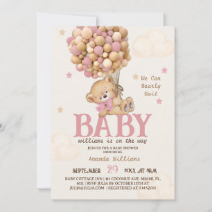 Rosa Bären-Ballons Mädchen Baby Shower Einladung