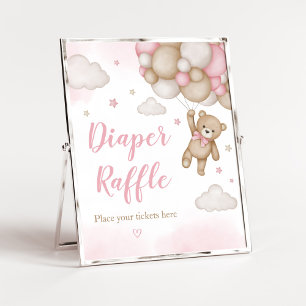 Rosa Bärenballon Babydusche Windelwanne Raffel Poster