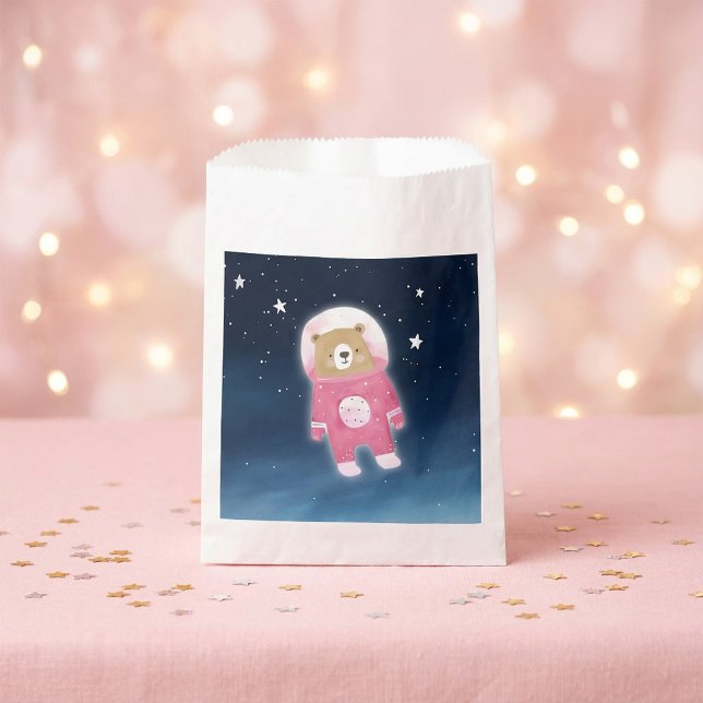 Rosa Bärenschaukel Baby Dusche Geschenktütchen (Pink Space Bear astronaut Baby Shower Favor Bag.)