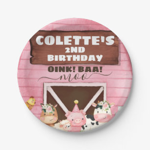 Rosa Barn Oink Baa Moo Landtiere Geburtstag Pappteller