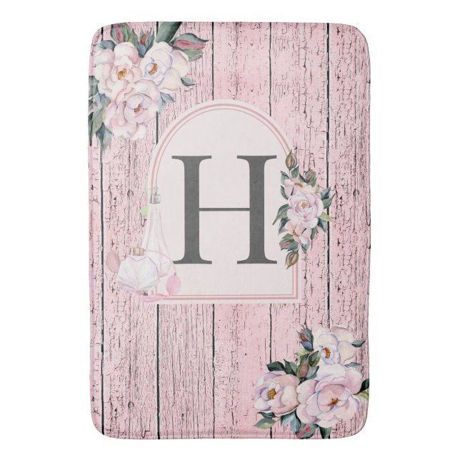 Rosa Barnholz mit rosa Parfüm Flaschen Fun Design Badematte (Vorderseite Vertikal)