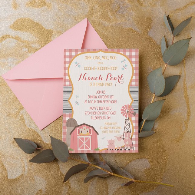 Rosa Barnyard Tiere Geburtstagseinladung Einladung (Von Creator hochgeladen)