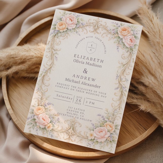 Rosa Barock-Rosen-Hochzeit in Rosé Einladung (Von Creator hochgeladen)