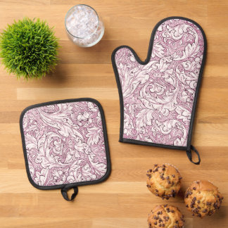 Rosa Barocke Ornamente Blätter Ofenhandschuh & Topflappen-Set
