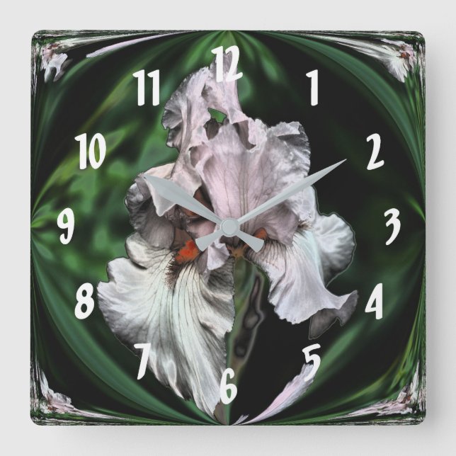 Rosa Bartete Iris Abstrakte Blume Art Quadratische Wanduhr (Vorderseite)
