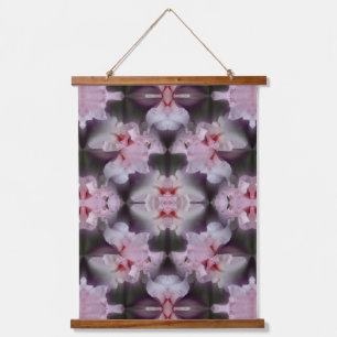 Rosa Bartete Iris-Blume Abstrakt Wandteppich Mit Holzrahmen