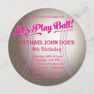 Rosa Baseball Geburtstagspartei Einladung