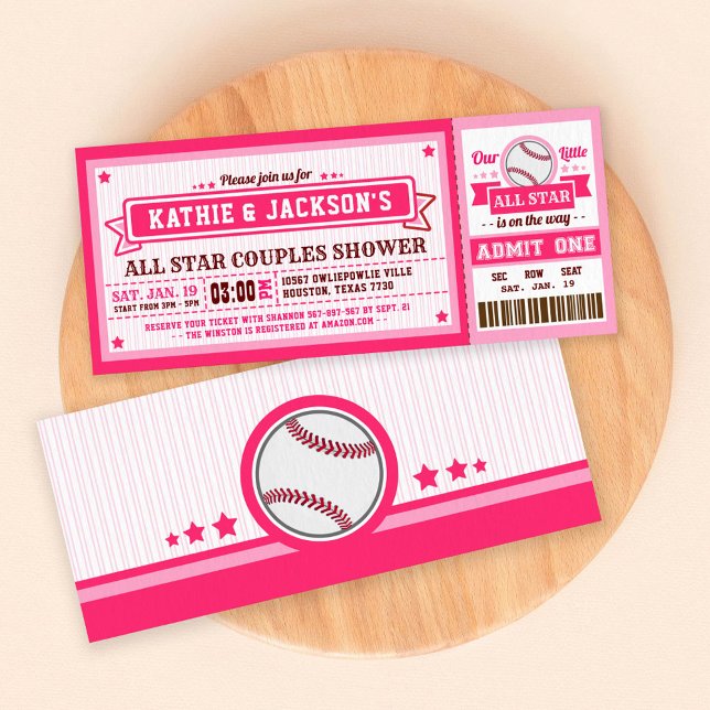 Rosa Baseball Ticket Couple Dusche Einladung (Von Creator hochgeladen)