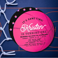Rosa Basketball-Form Mädchen 1. Geburtstag Kreis