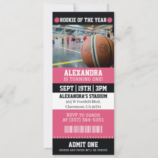 Rosa Basketball-Ticket 1. Geburtstagsfeier Einladung
