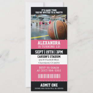 Rosa Basketball-Ticket-Geburtstagsfeier Einladung