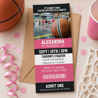 Rosa Basketball-Ticket-Geburtstagsfeier Einladung