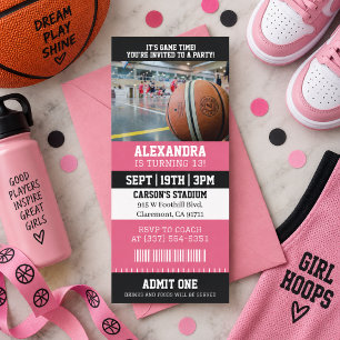 Rosa Basketball-Ticket-Geburtstagsfeier Einladung