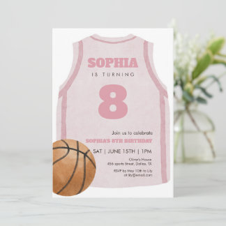 Rosa Basketball-Trikot-Geburtstagsfeier-Wasserfarb Einladung