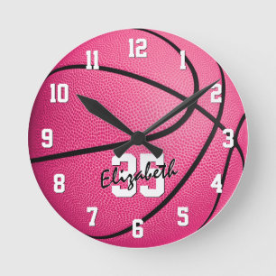 Rosa Basketballmädchen Zimmerdekoration personalis Runde Wanduhr