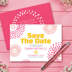 Rosa Bat Mitzvah Bold Sternenexplosion Cool Modern Save The Date