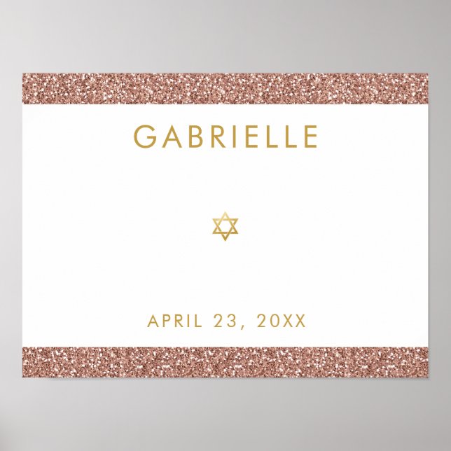 Rosa Bat Mitzvah Rose Gold Glitzer Anmeldungspopfe Poster (Vorne)