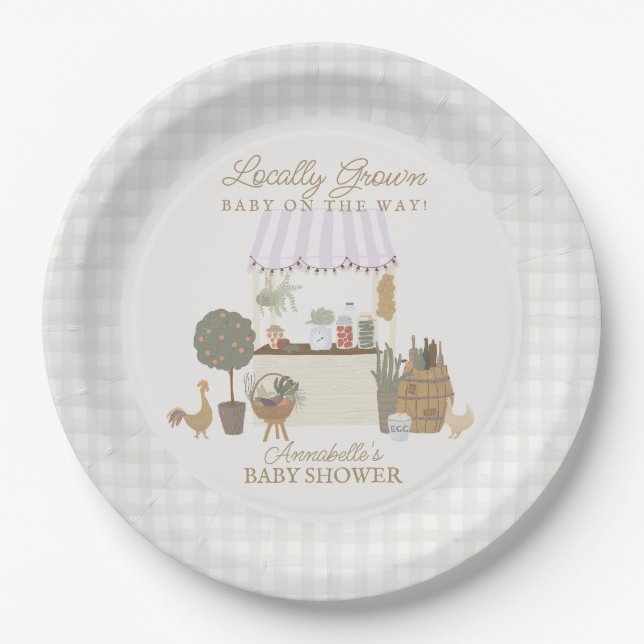 Rosa Bauern Markt Frische Babydusche Pappteller (Vorderseite)