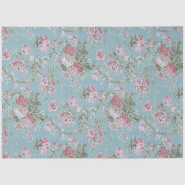 Rosa Bauernhäuser Rose auf blauem Hintergrund Seidenpapier (Vorderseite)