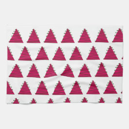 Rosa Baum mit grünem Weihnachtshandtuch Geschirrtuch
