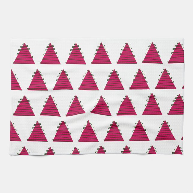 Rosa Baum mit grünem Weihnachtshandtuch Geschirrtuch (Horizontal)