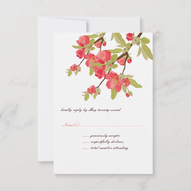 Rosa Baumblüten Hochzeitskarten RSVP Karte (Vorderseite)